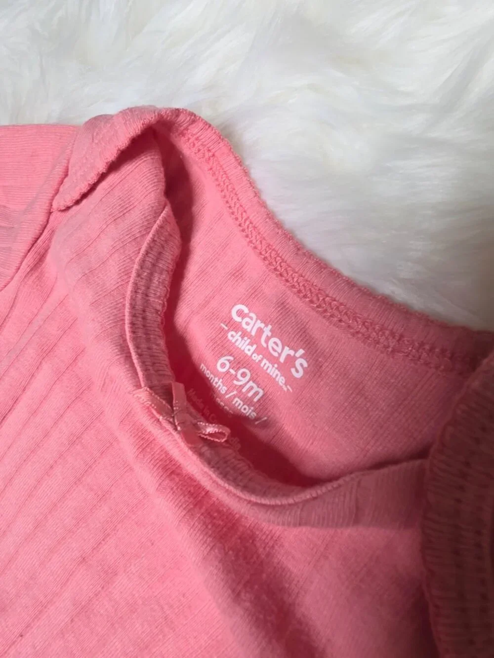 Carter’s Child of Mine 3-Pack Ribbed Long Sleeve Bodysuits 6-9M Pink Gray